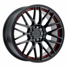RUFF OVERDRIVE 17x7.5 5/100/114.3 ET38 CB72.1 GLOSS BLACK W/RED INNER LIP